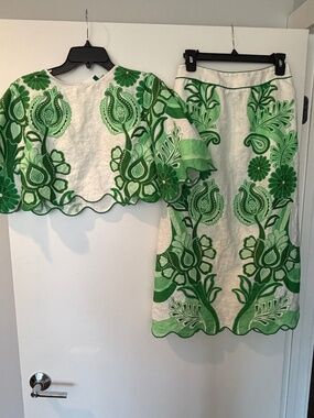 Farm Rio Festival Green Midi Skirt & Blouse